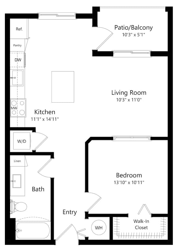 One Bedroom Floor Plan at Boca Vue Luxury Apartments in Boca Raton FL