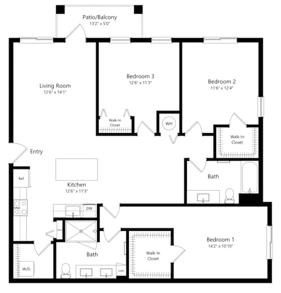 Three Bedroom Floor Plan at Boca Vue Luxury Apartments in Boca Raton FL