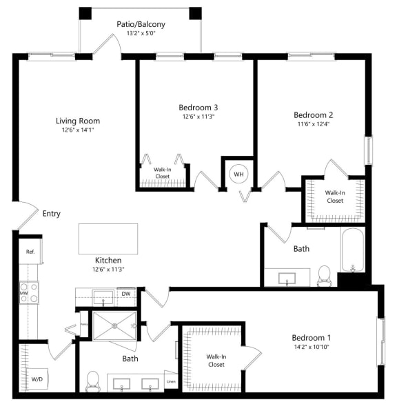 Three Bedroom Floor Plan at Boca Vue Luxury Apartments in Boca Raton, FL