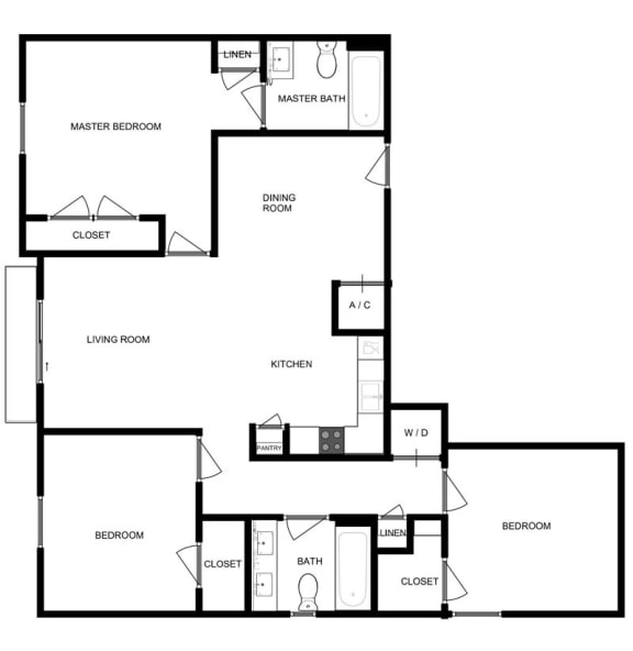 Three-Bedroom Floor Plan at Brownsville Village Apartments in Miami FL