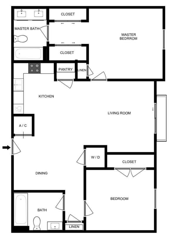 Two-Bedroom Floor Plan at Brownsville Village Apartments in Miami FL