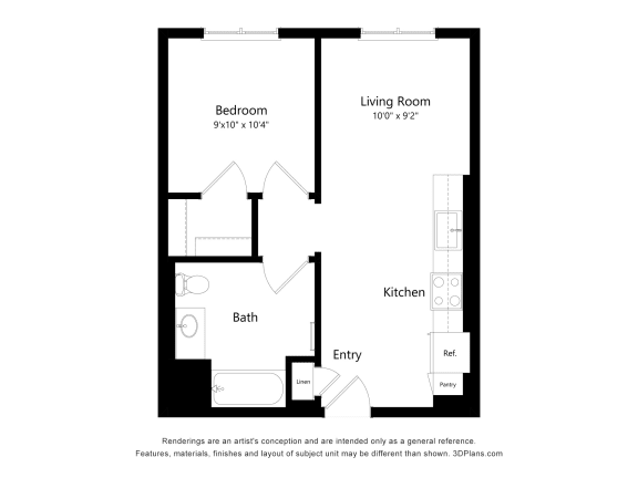 One Bedroom Floor Plan at Bryson Legacy Affordable Apartments in Los Angeles CA