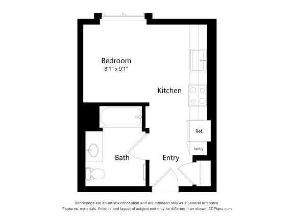 Studio Floor Plan at Bryson Legacy Affordable Apartments in Los Angeles CA