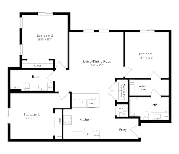 Three Bedroom Floor Plan at Carson Crossing Apartments in Austin