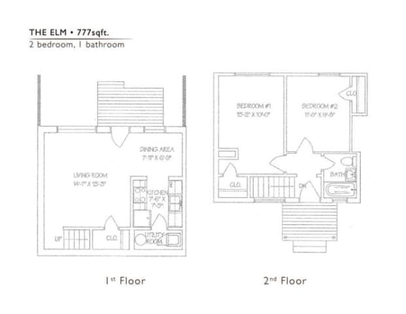 Two Bedroom Floor Plan at Rippowam Park Affordable Apartments in Stamford CT