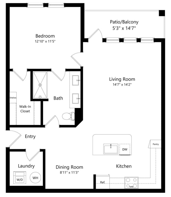 One Bedroom Floor Plan at The Epic at Gateway Luxury Apartments in St. Pete, FL