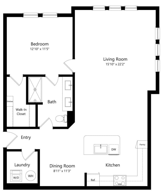 One Bedroom Floor Plan at The Epic at Gateway Luxury Apartments in St. Pete, FL