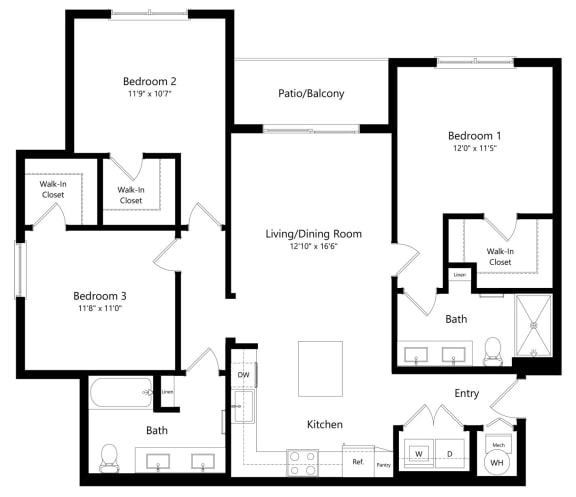 Three Bedroom Floor Plan at Everly Luxury Apartments in Naples FL