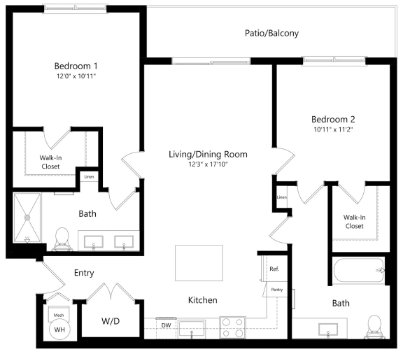 Floor Plan  Two Bedroom Floor Plan at Everly Luxury Apartments in Naples FL