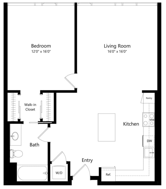 One Bedroom Floor Plan with 875 Sq. Ft. at F11 Luxury Apartments in San Diego CA