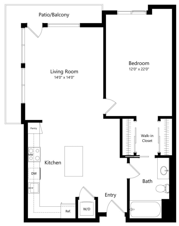 One Bedroom Floor Plan at F11 Luxury Apartments in San Diego CA