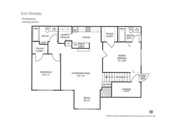 Two Bedroom Floor Plan at San Sherri Affordable Apartments in Homestead FL