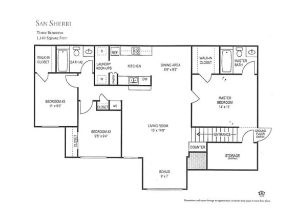 Three Bedroom Floor Plan at San Sherri Affordable Apartments in Homestead FL