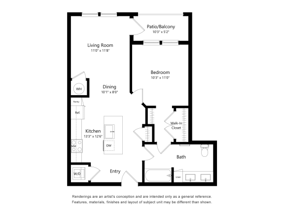 One Bedroom Floor Plan at The Foundry Luxury Apartments in Tampa FL