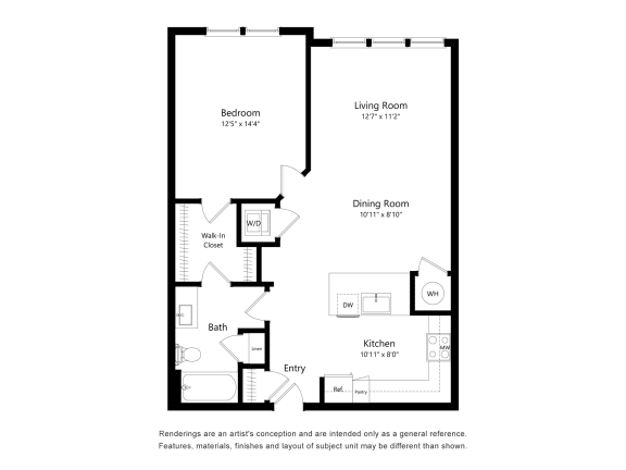 Floor Plan  One Bedroom Floor Plan with 814 Sq. Ft. at The Foundry Luxury Apartments in Tampa FL
