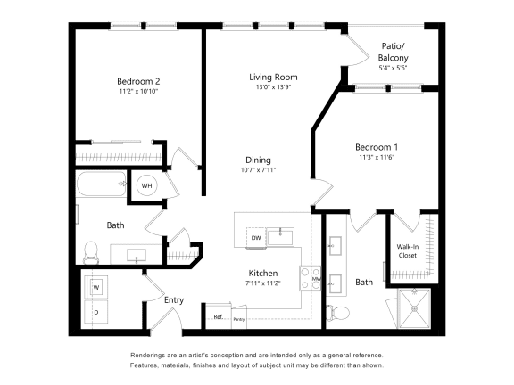 Floor Plan  Two Bedroom Floor Plan at The Foundry Luxury Apartments in Tampa FL