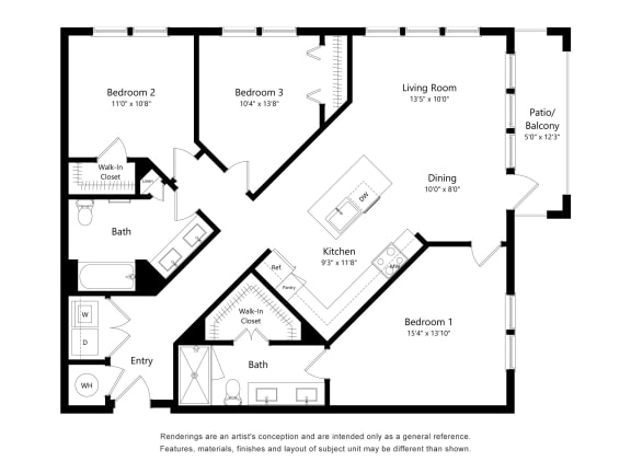 Floor Plan  Three Bedroom Floor Plan at The Foundry Luxury Apartments in Tampa FL