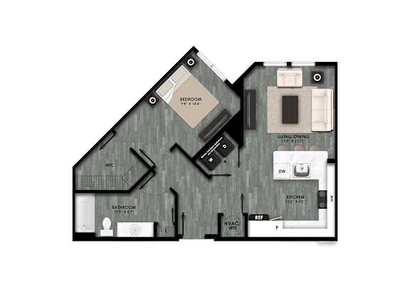 One Bedroom Floor Plan at La Cima