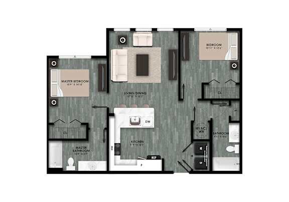 Two Bedroom Floor Plan at La Cima