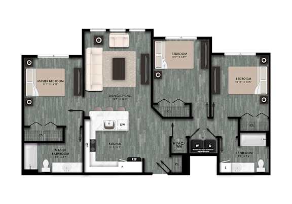 Three Bedroom Floor Plan at La Cima