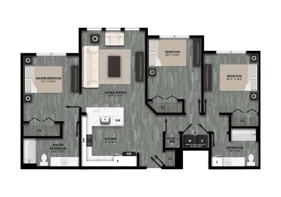 3 Bedroom Floor Plan La Cima Apartments Austin, TX