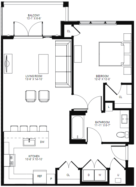 1 Bedroom Floor Plan at Glen Oaks Apartments in Wall, NJ