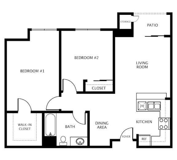 Two Bedroom Floor Plan at Hayward Village Senior Apartments in Hayward CA