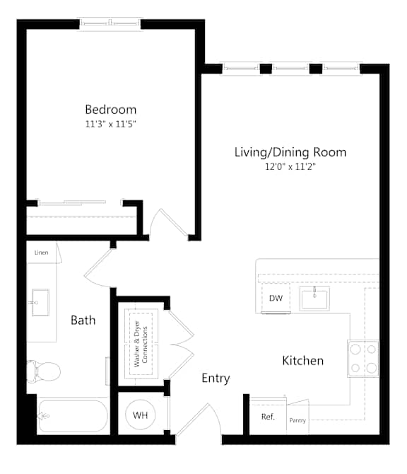 One Bedroom Floor Plan at Ivy Heights Apartments in Austin