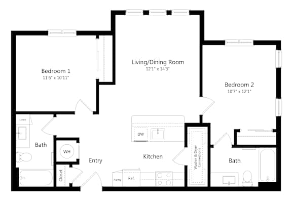 Two Bedroom Floor Plan at Ivy Heights Apartments in Austin