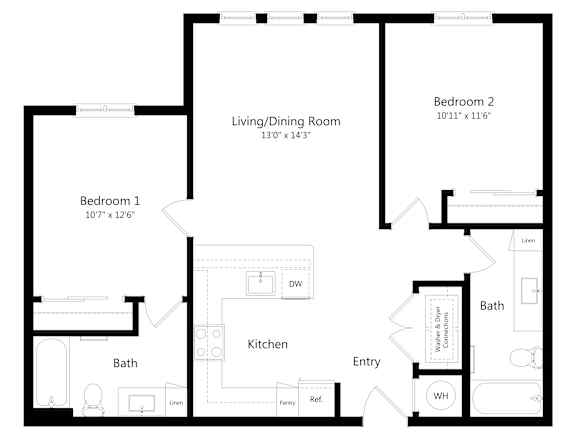 Floor Plan  Two Bedroom Floor Plan at Ivy Heights Apartments in Austin