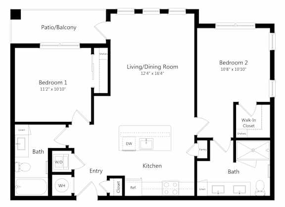 Two Bedroom Floor Plan at Ivy Heights Apartments in Austin