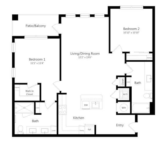 Floor Plan  Two Bedroom Floor Plan at Ivy Heights Apartments in Austin