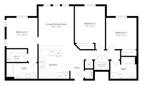 Three Bedroom Floor Plan at Ivy Heights Apartments in Austin