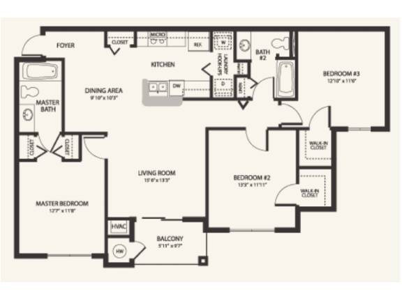Three Bedroom Floor Plan at Laurel Oaks Affordable Apartments in Leesburg FL