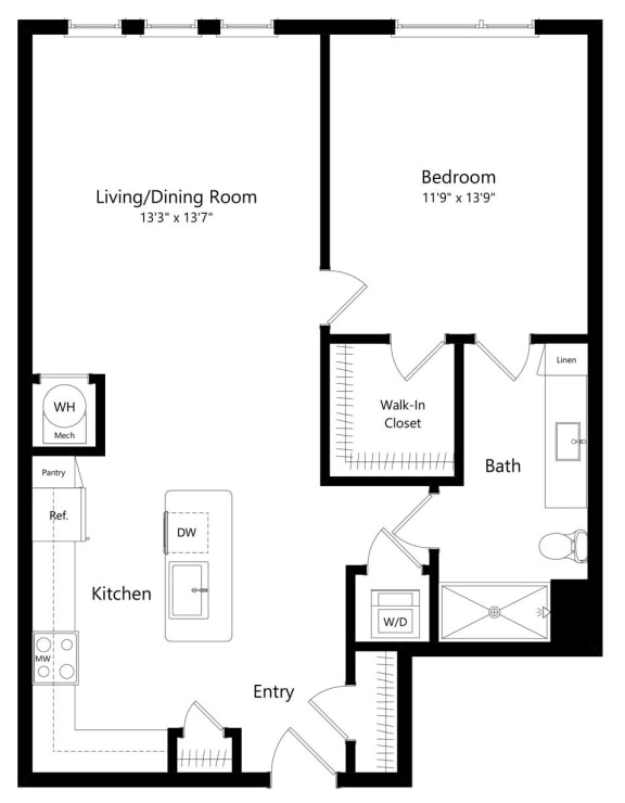 One Bedroom Floor Plan with 884 Sq. Ft. at Lyra Luxury Apartments in Sarasota FL