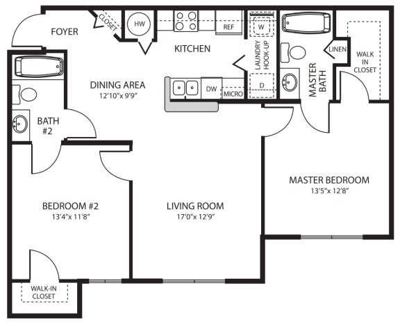 Two-Bedroom Floor Plan at Manatee Cove Affordable Apartments in Melbourne FL