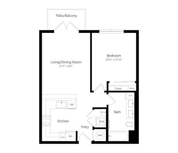 One-Bedroom Floor Plan at Marquee Square Apartments in East Tampa FL