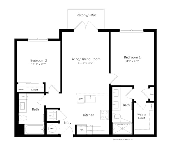 Two-Bedroom Floor Plan at Marquee Square Apartments in East Tampa FL