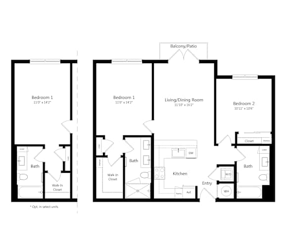 Two-Bedroom Floor Plan at Marquee Square Apartments in Tampa FL