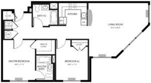 Two Bedroom Floor Plan at Meadowbrook Senior Apartments in Tinton Falls NJ