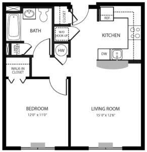 One Bedroom Floor Plan at Meadowbrook Senior Apartments in Tinton Falls NJ