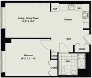 One Bedroom Floor Plan at Metro 125 Affordable Apartments in NYC