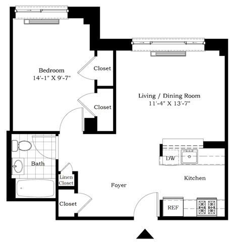 One-Bedroom Floor Plan  at Douglass Park Apartments in New York, NY