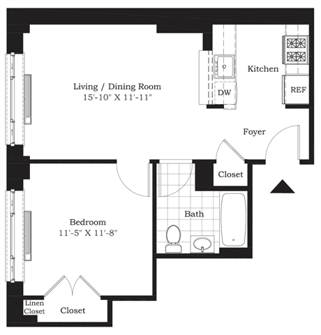 One-Bedroom Floor Plan  at Douglass Park Apartments in New York, NY