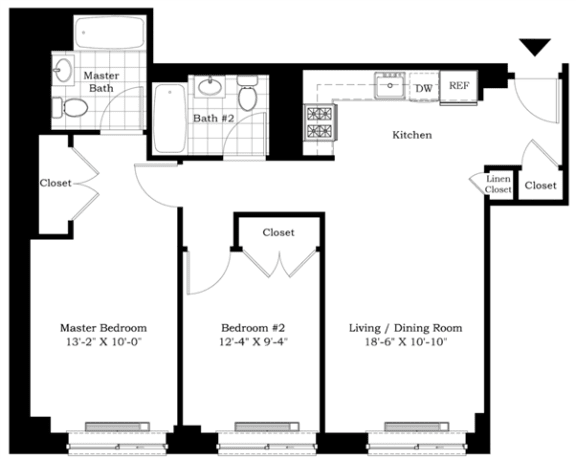 Two-Bedroom Floor Plan  at Douglass Park Apartments in New York, NY