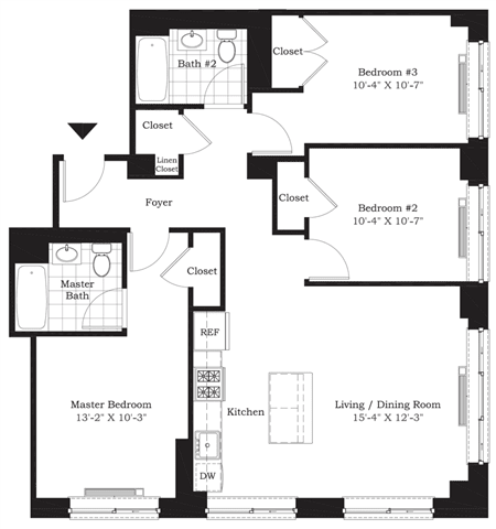Three-Bedroom Floor Plan at Douglass Park Apartments in New York, NY
