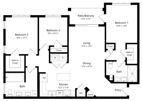 Floor Plan  Three Bedroom Floor Plan at Palm Ranch Luxury Apartments in Davie FL