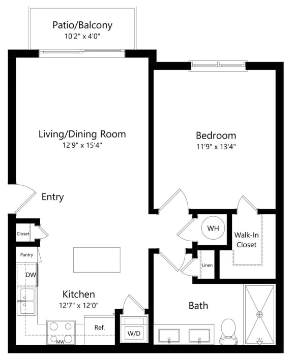 One Bedroom Floor Plan at Palm Ranch Luxury Apartments in Davie FL
