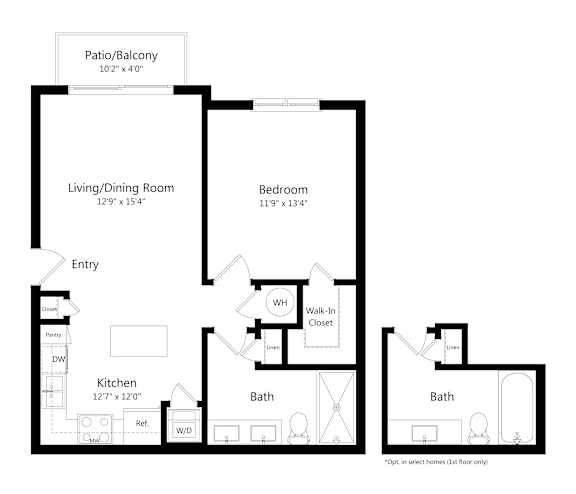 One Bedroom Floor Plan with 763 Sq. Ft. at Palm Ranch Luxury Apartments in Davie FL