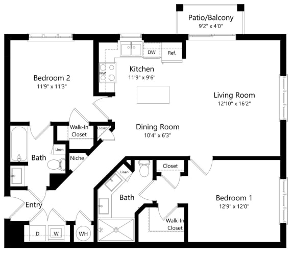Two Bedroom Floor Plan with 1,168 Sq. Ft. Two Bedroom Floor Plan with 1,168 Sq. Ft. at Palm Ranch Luxury Apartments in Davie FL